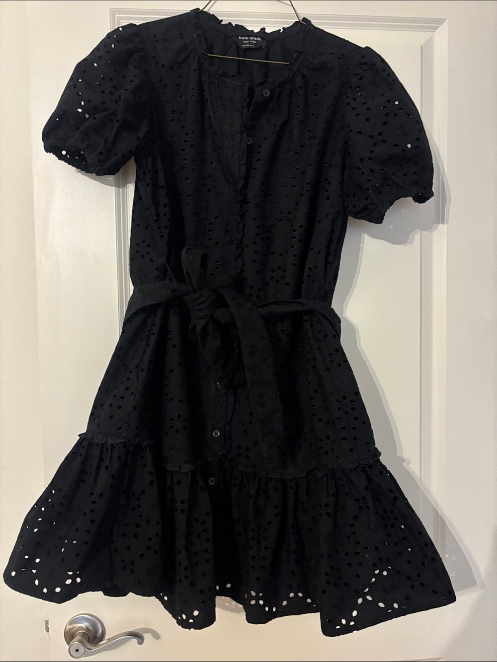 kate spade Black Eyelet Button-Front Dress with Waist Tie